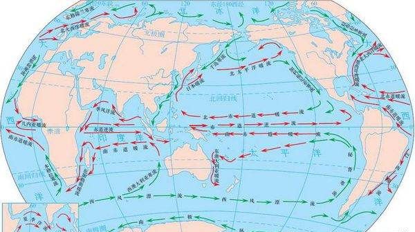 世界洋流分布图手绘,世界海洋表层洋流的分布图简图图1