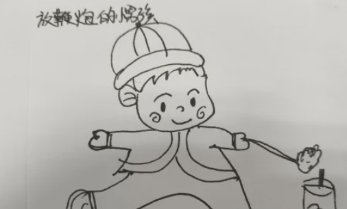 小孩放鞭炮简笔画,春节小孩放鞭炮简笔画 小女孩图10